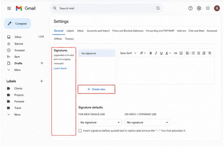Gmail email signature settings