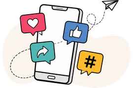Hand-drawn phone with social media notifications