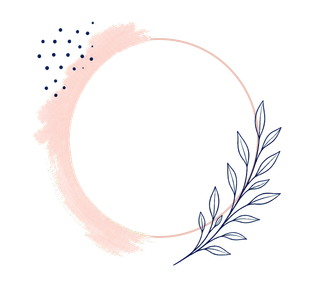 Peach brush circle with navy leaf decoration